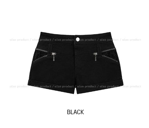 Loopen Lace Zipper Roll-up Shorts
