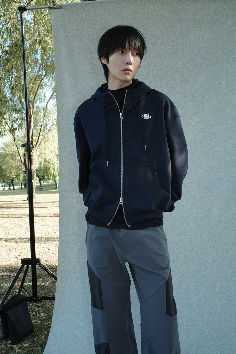 LAYERED STRING HOODIE ZIP-UP [NAVY]