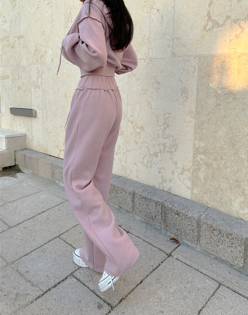(ZIP-UP & PANTS SET!) 4 COLORS THICK FLEECE RIBBED CROPPED TRAINING PANTS