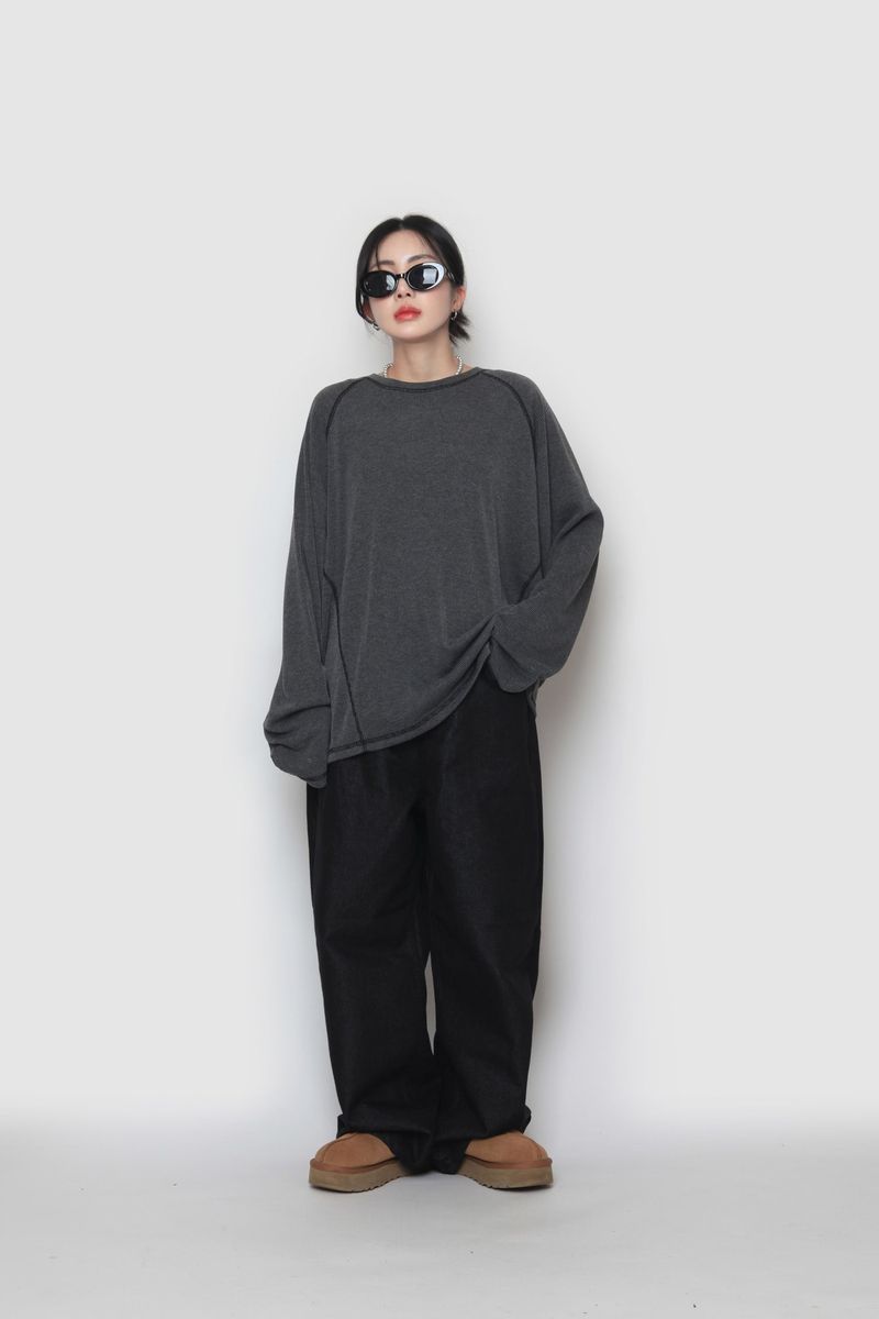 Ribbed Line Long Sleeve T