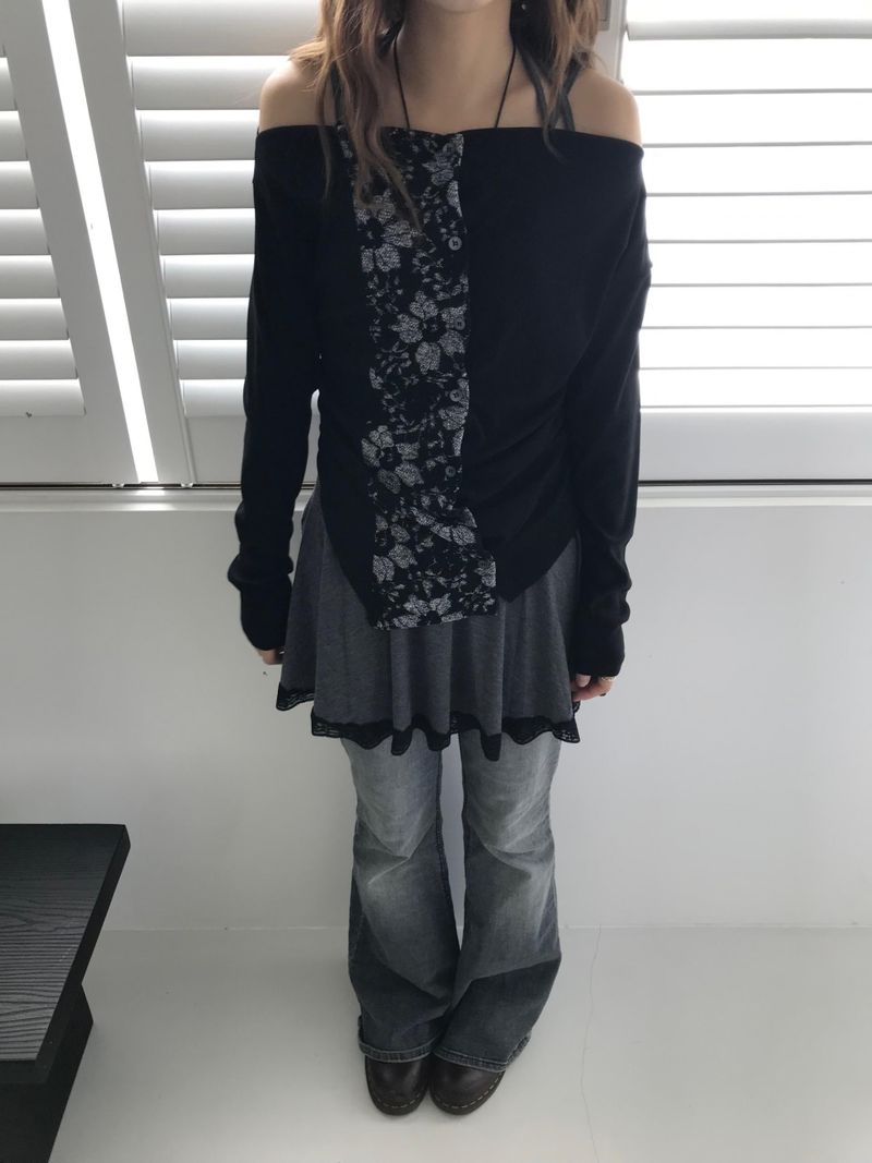 vintage flower shirring cardigan