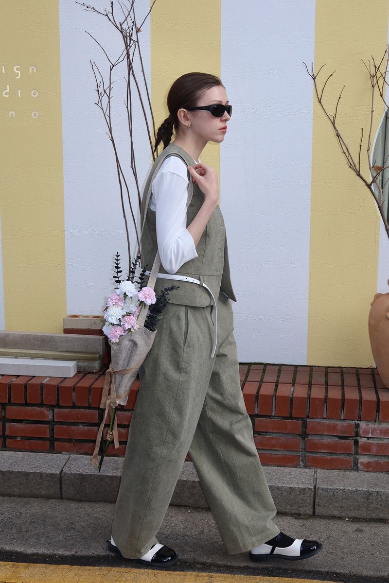 COTTON BELTED VEST_KHAKI