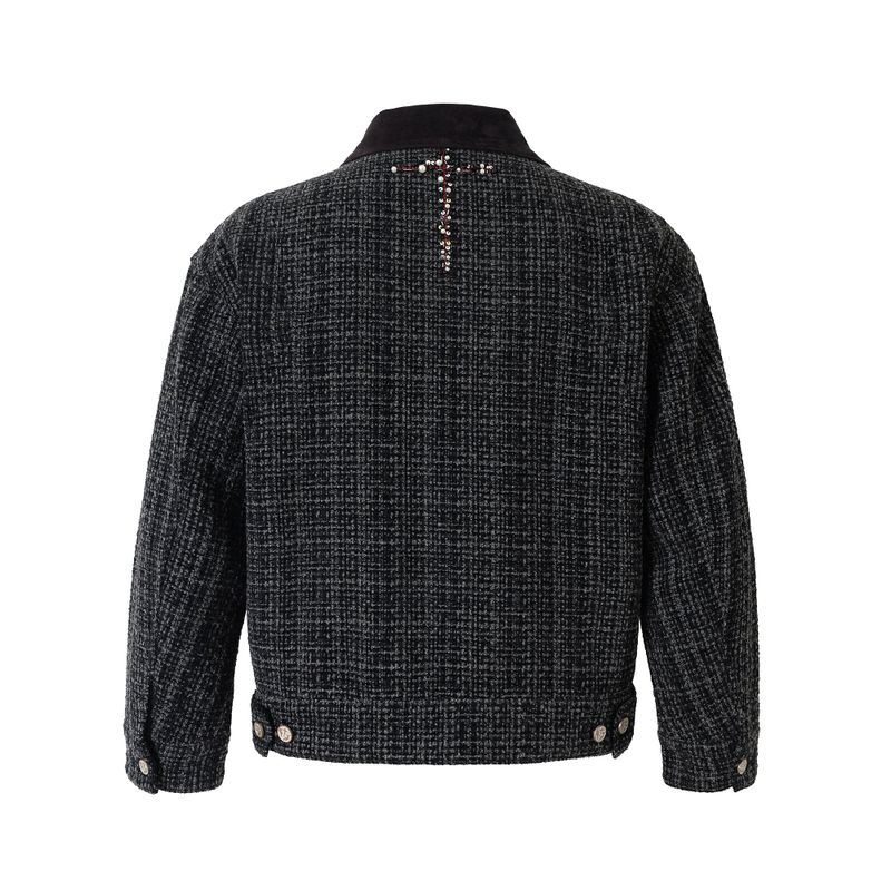 BEADED PIPE EMBROIDERY CROSS JACQUARD DETROIT JACKET