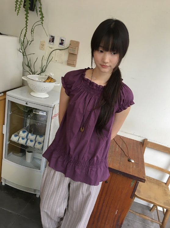 BAON（バオン）の「Hachika Vintage Shirring Cap Sleeve Blouse（Tops）」