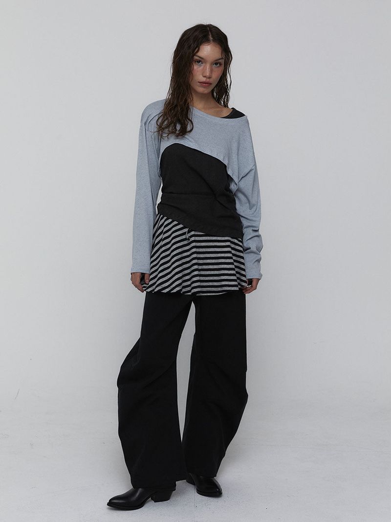 Striped Mini Skirt_Charcoal