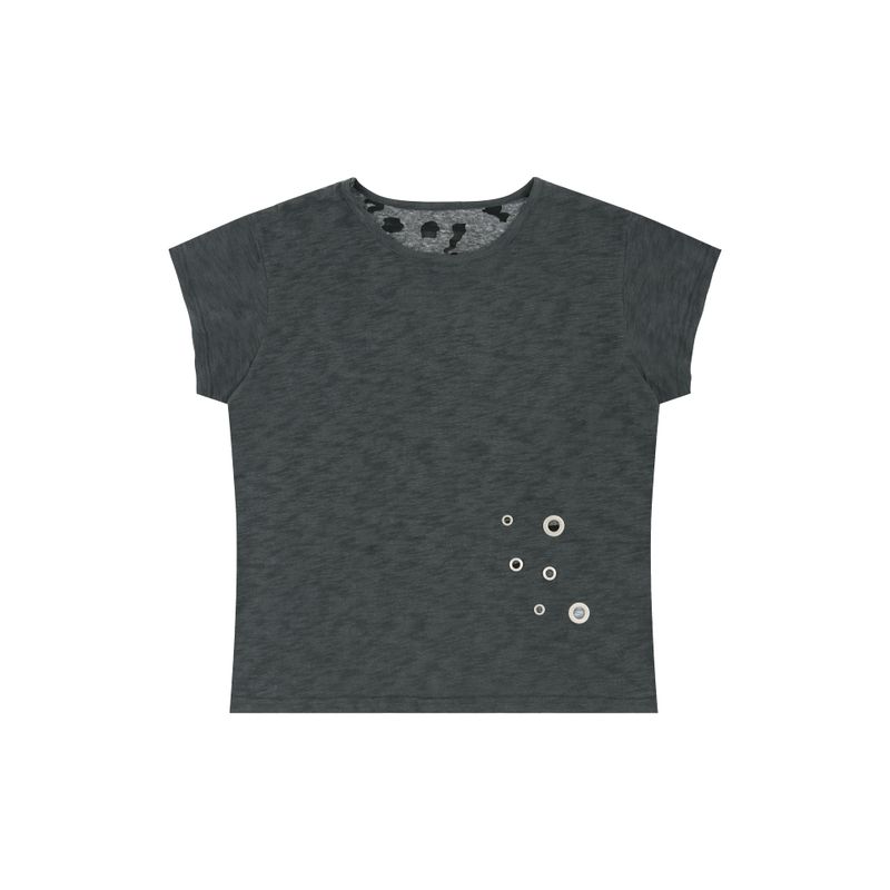 aldiyouu（アルディユー）の「Grunge Claw Camo Eyelet Tee - Charcoal（Tops）」
