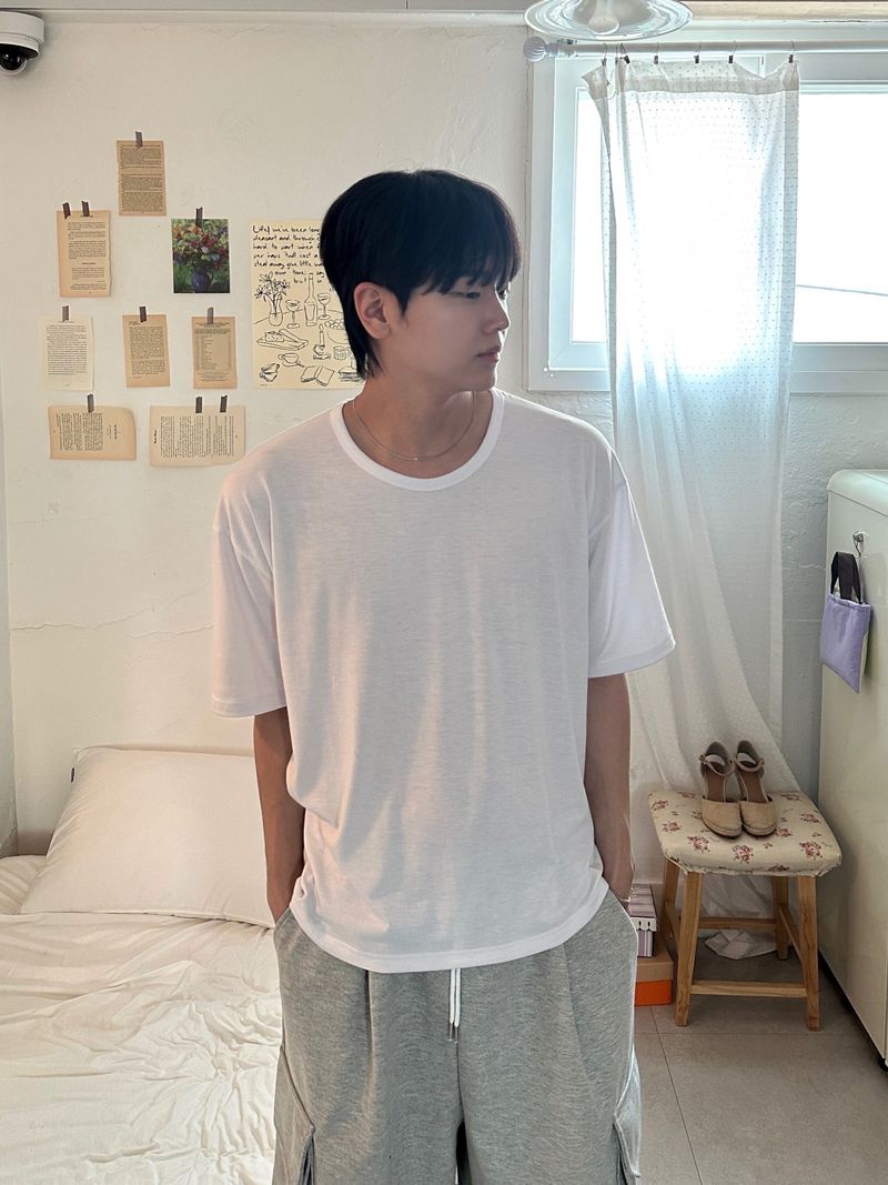 베이직 실켓 유넥 반팔티
