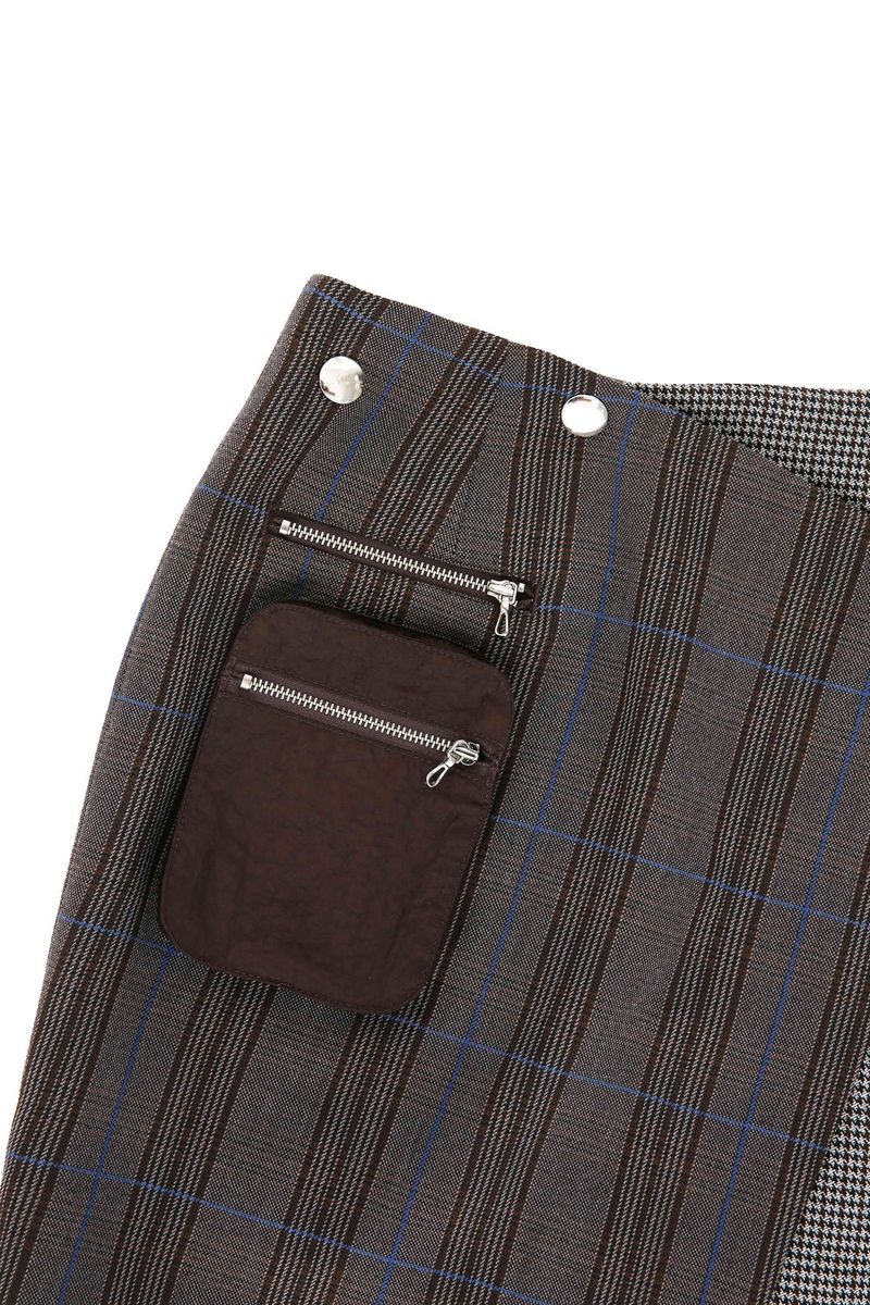 Check Panelled Mini Wrap Skirt _ Brown
