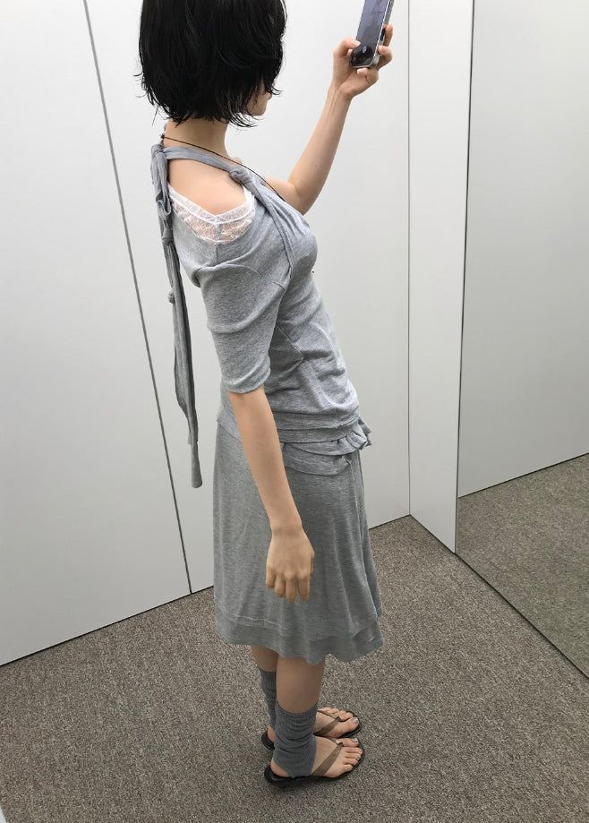 ダブルレイヤード ミディスカート