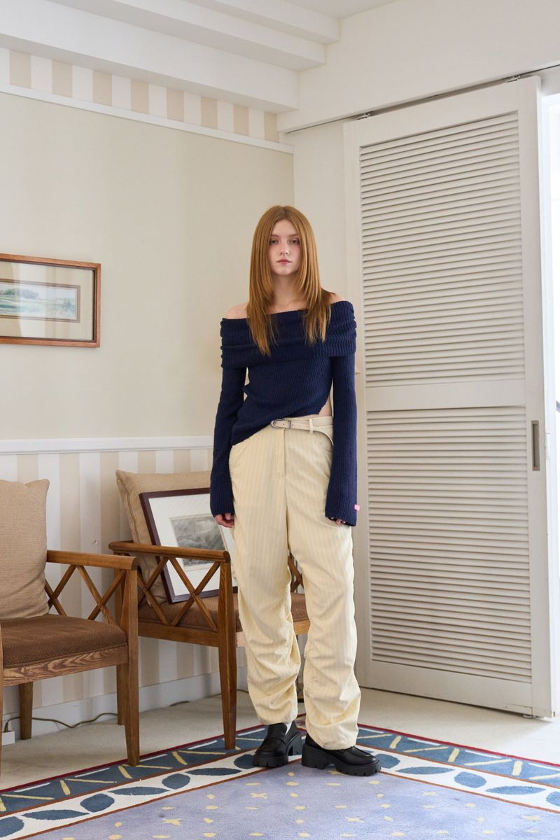 SHIRRING LONG PANTS CREAM