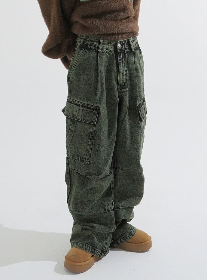 Ness pigment cargo denim pants