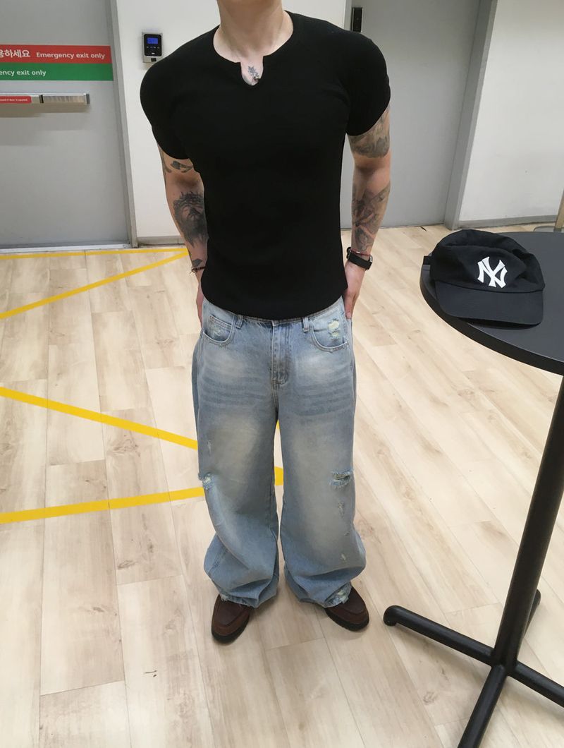 No.1810 slit waffle slim half T (5color)