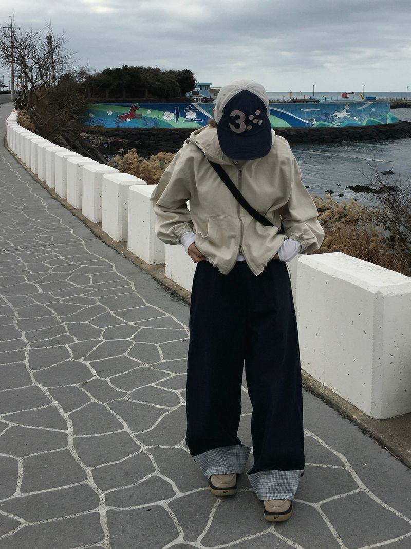 Checky Button Roll-up Wide Pants (2c)