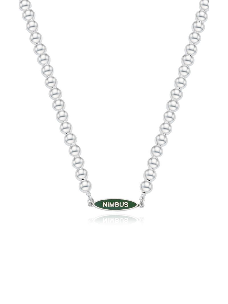 GREEN TAG SILVER BALL NECKLACE