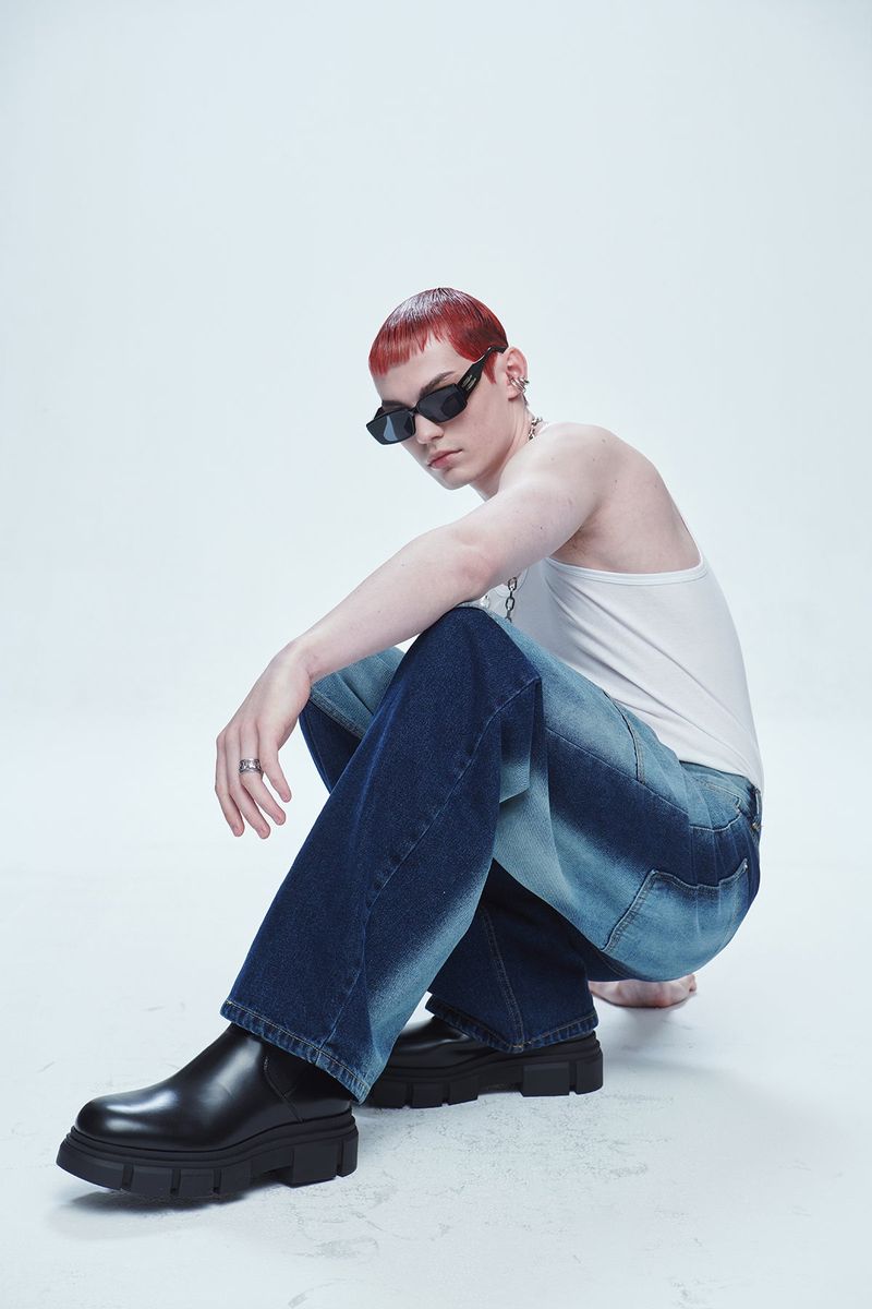 Hyper Brush Washing Wide Denim Pants Blue