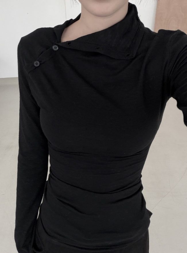 Open Button Slim Turtleneck