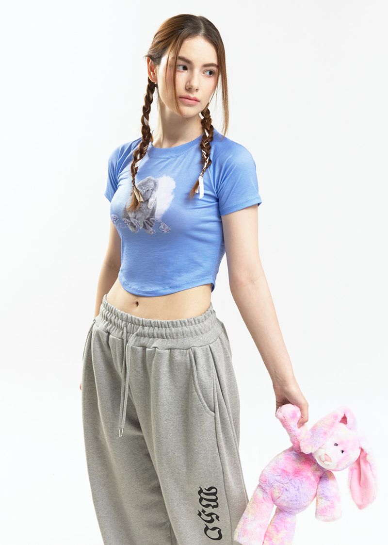 Heart bunny Raglan Crop-T (blue)