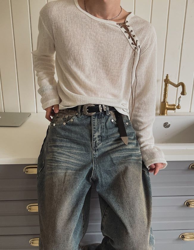 26SS★ [PLAN MADE] Loop Lace-up Boat Neck Knit
