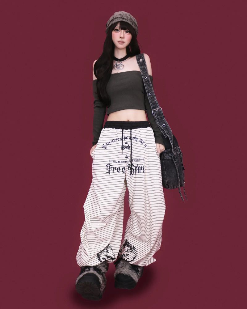 action striped wide pants (2color)