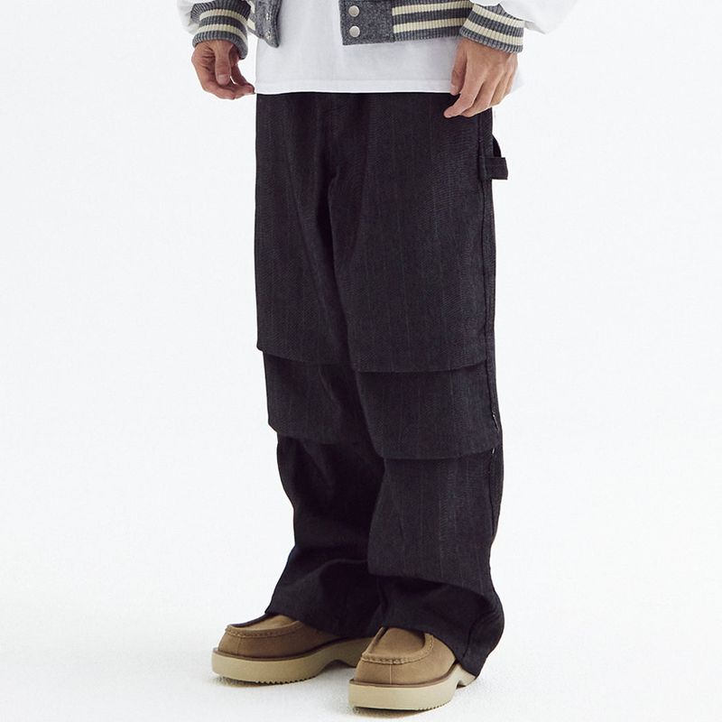 AKECII(アケシ)の「Stripe parachute denim Pants Black(Pants)」
