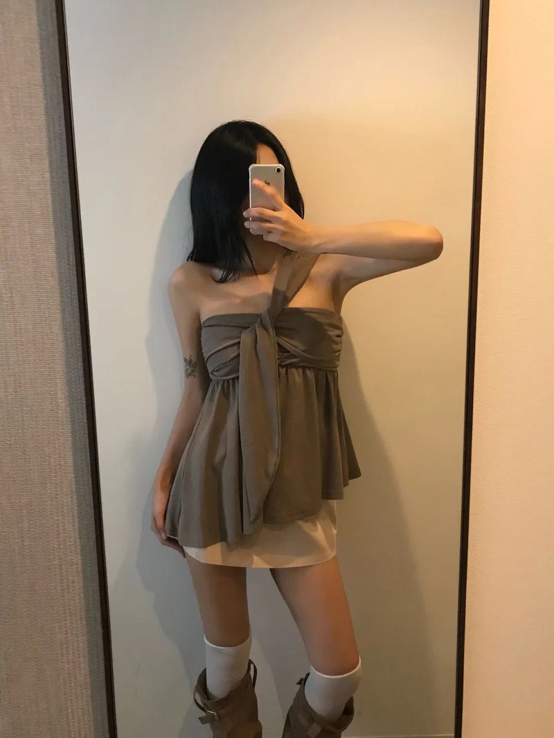 Coco Shirring Bustier Flare Sleeveless Top
