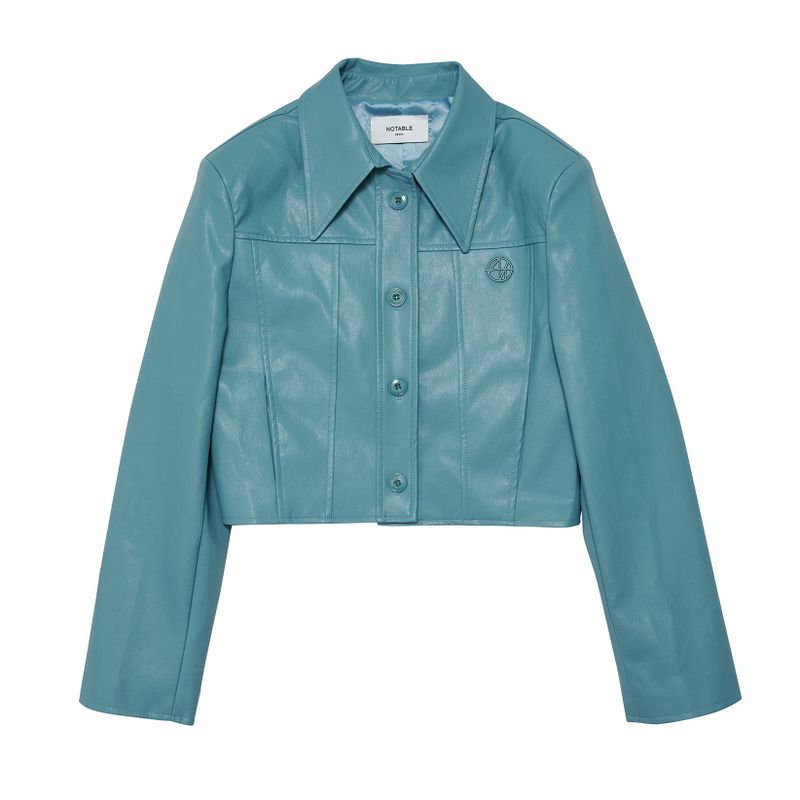 CROP LEATHER JACKET - MINT