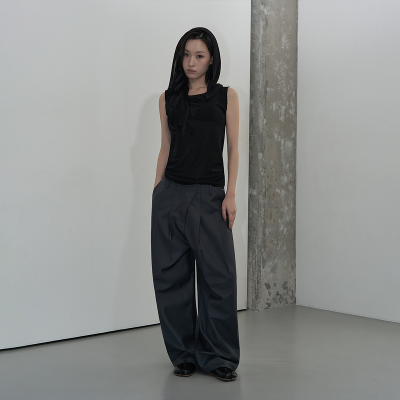 MESH HOODED SLEEVELESS TOP (BLACK)
