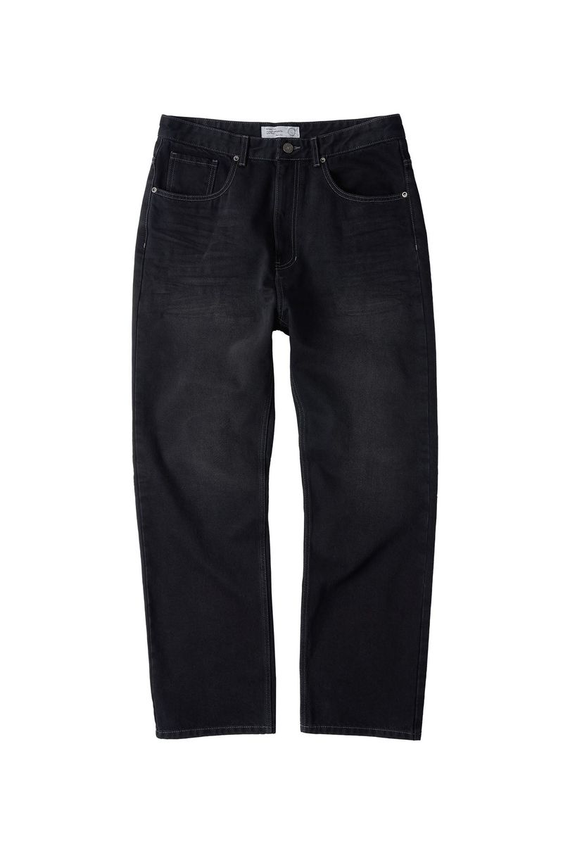 Loose Fit Tapered Denim Pants (Washed Black)
