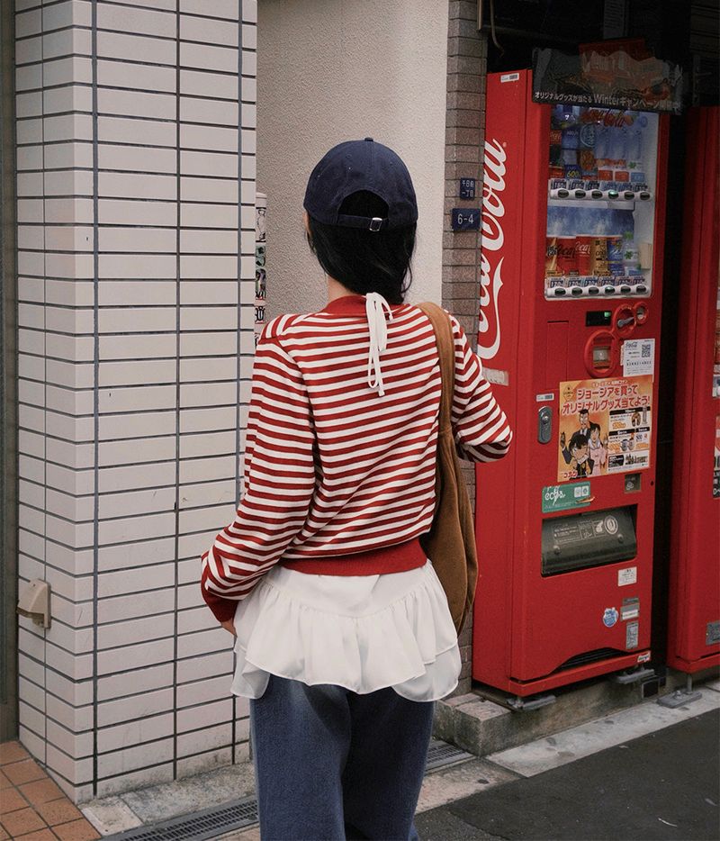 [BELLIDE MADE] Lucky, round stripe cardigan