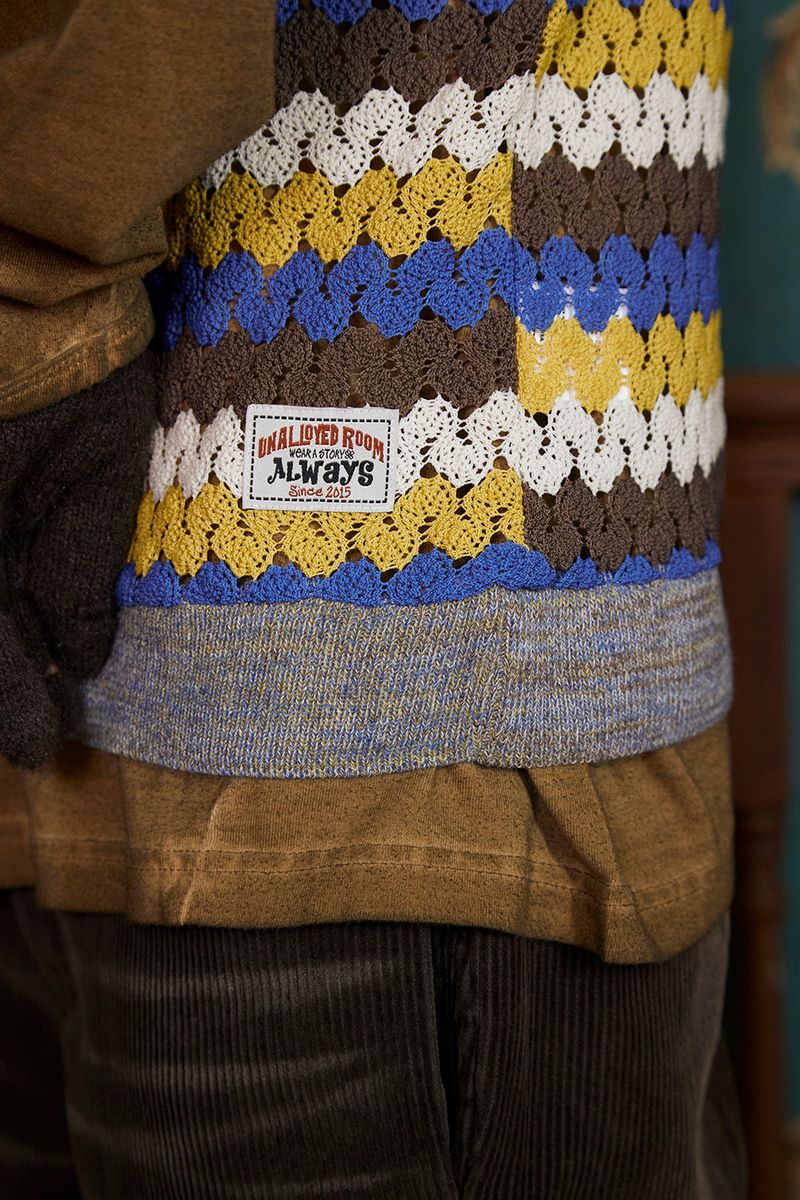 STRIPE CROCHET KNIT VEST / YELLOW