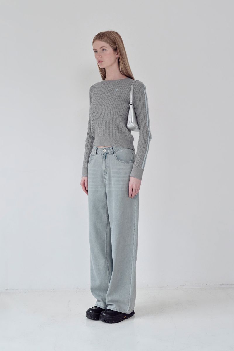 KIRSH PLAIN LINE POINT CABLE KNIT [MELANGE GRAY]