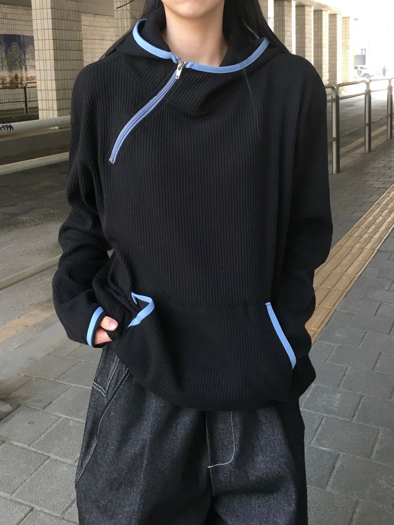 Split Diagonal Waffle Hoodie (4c)