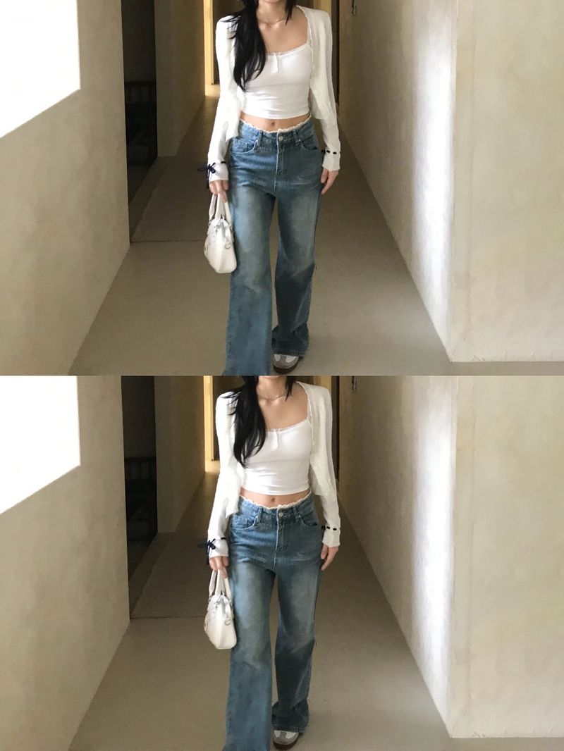 Pomel Lace Trimming Semi Bootcut Pants