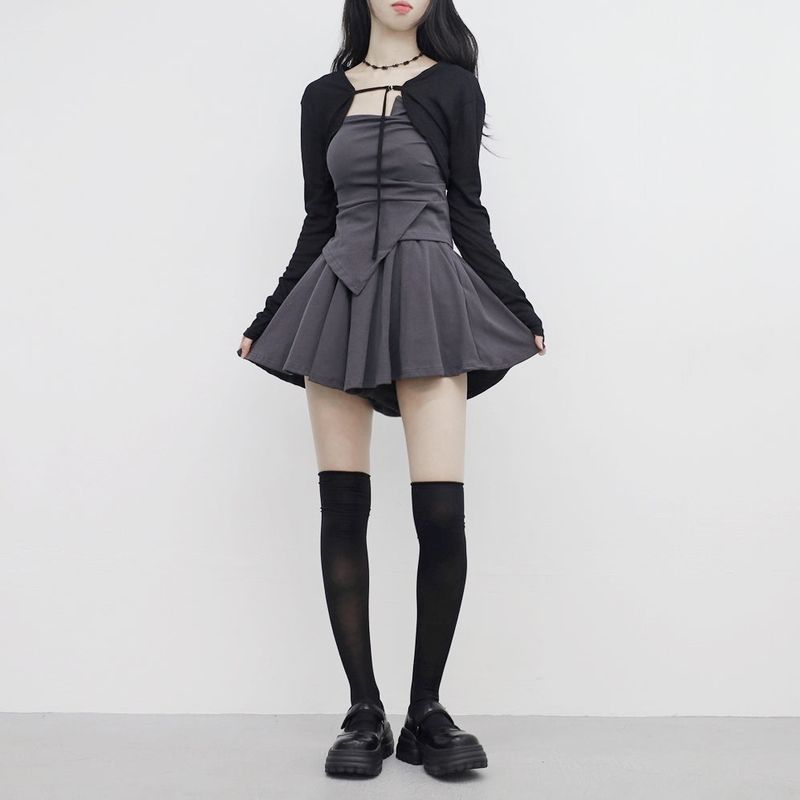 pesh string bolero + shirring sleeveless + shorts set