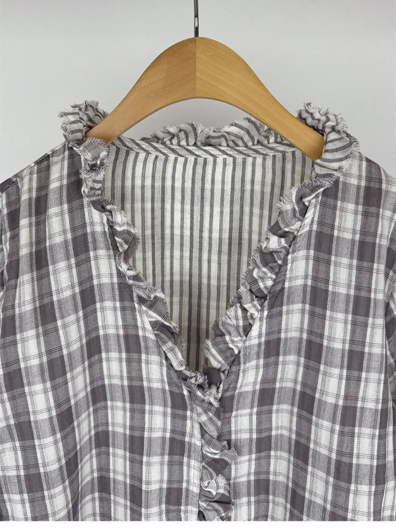 WASHED CHECK FRILL SHIRT (2C)