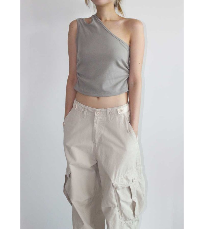 CUT OUT SHIRRING SLEEVELESS