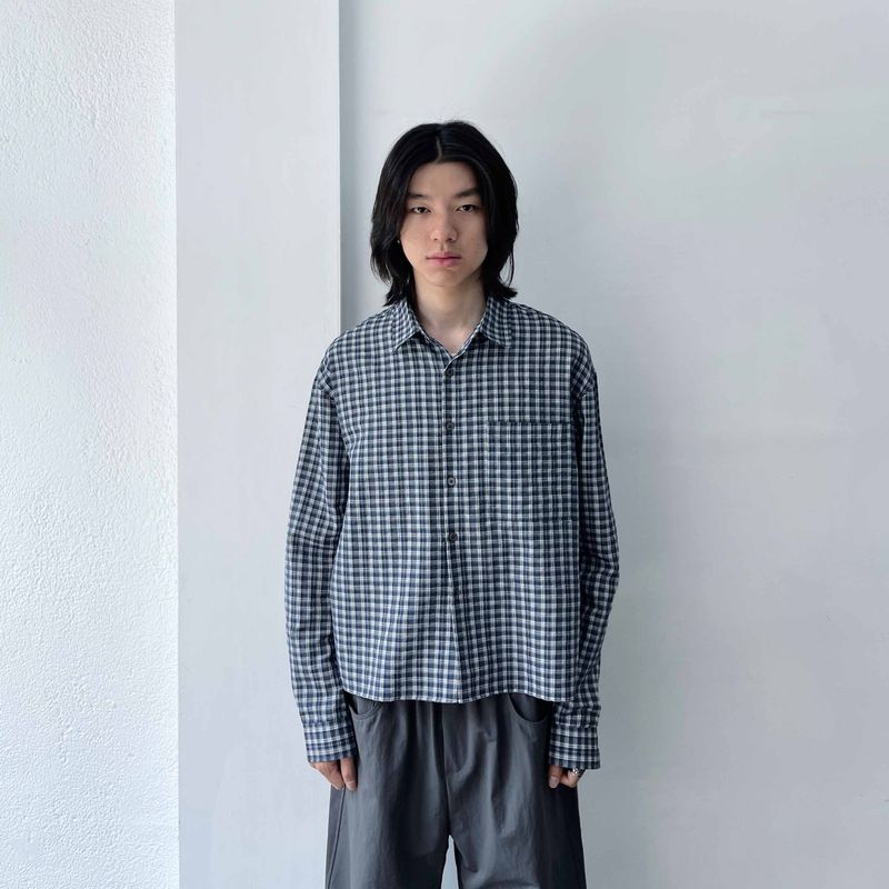 Retro Gradient Check Cropped Shirt