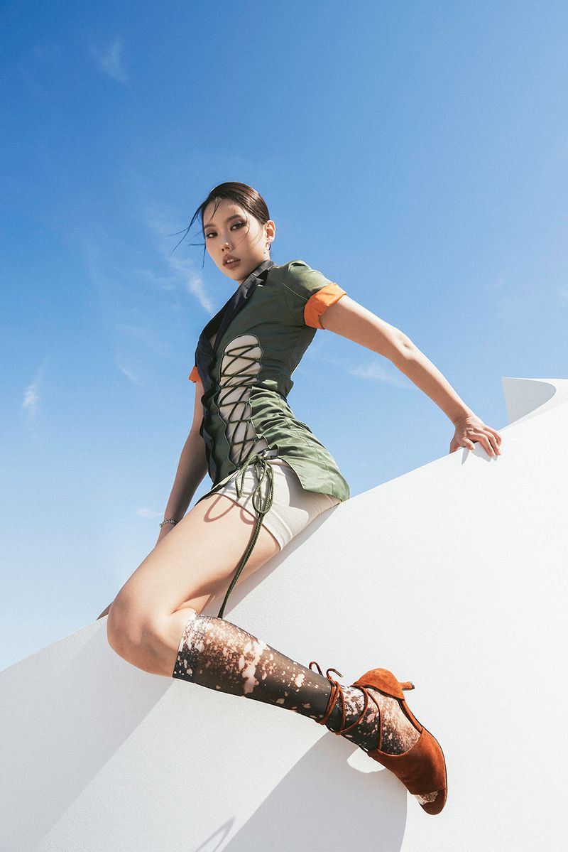 Lace-up Middle Sandal Heel(Brown)