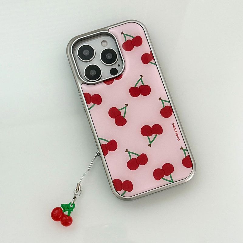 [MADE] silver cherry epoxy bumper case - pink