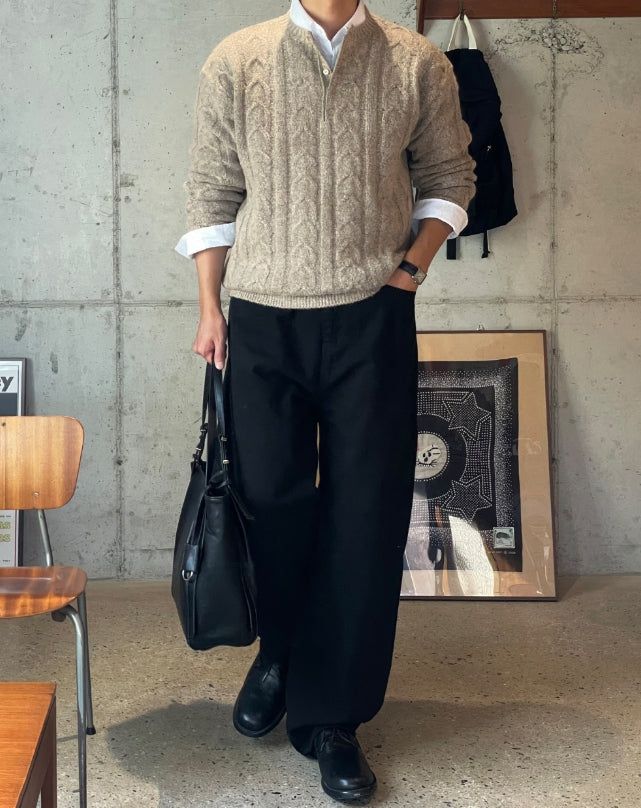 Levon Heavy Cable Henley Neck Knit