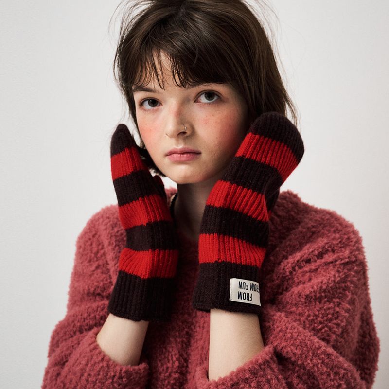 FUN FROM FUN(ファンフロムファン)の「STRIPE MITTENS, RED+BROWN(Fashion Accessories)」
