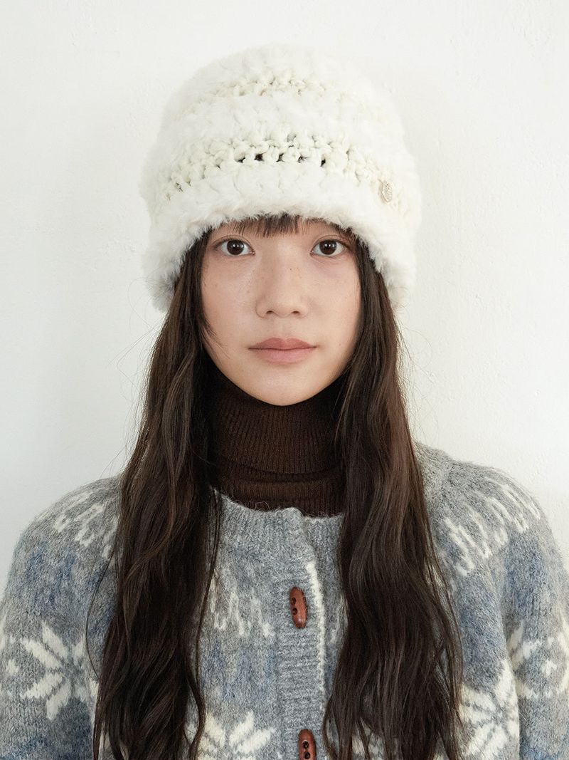 SSESEB(セセブ)の「Stripe Fur Beanie - Cream(Hats)」