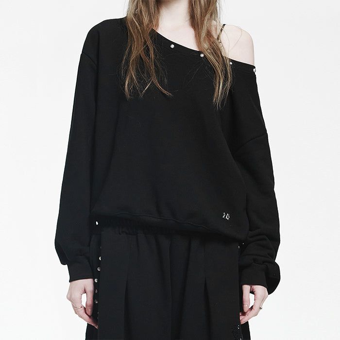 Holy Symbol Off-shoulder Sweatshirt_BLACK