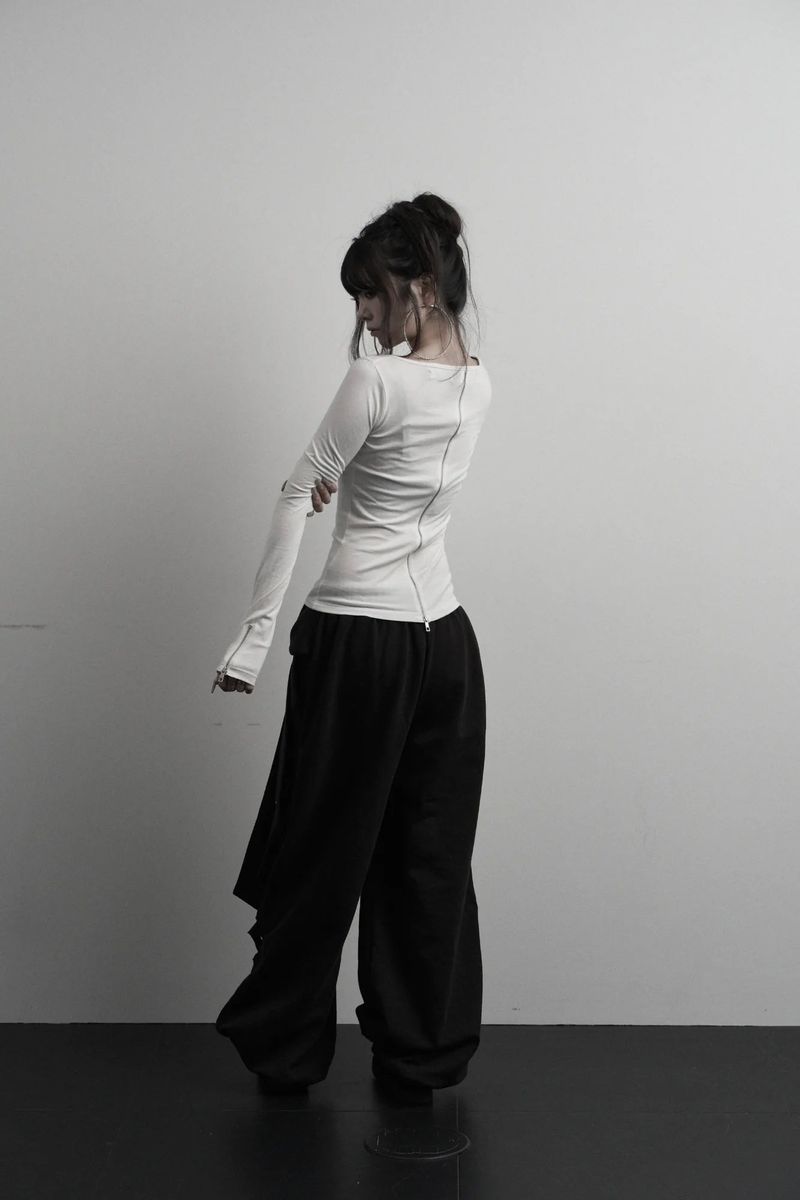 [label] back two-way zipper long sleeve (white)