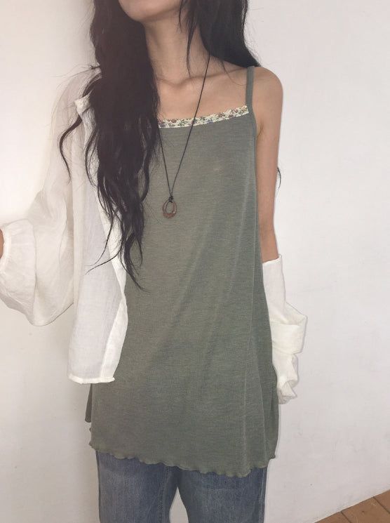BAON（バオン）の「Shuto Vintage Flower Color Matching Layered Long Sleeveless（Tops）」
