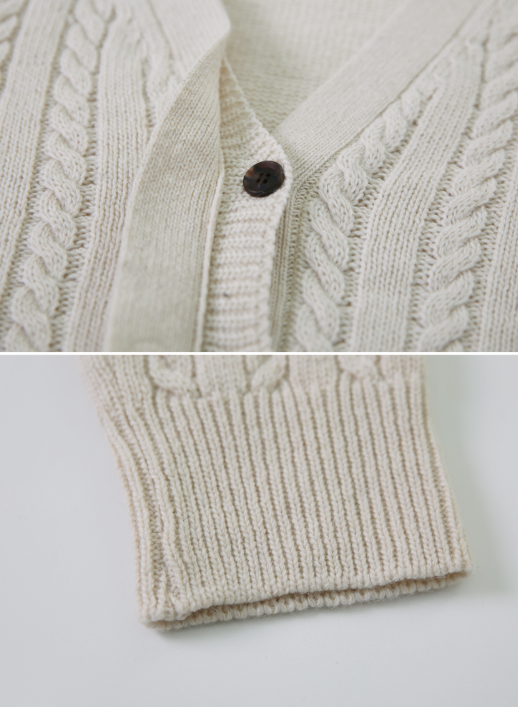 Hidden Button Cable Wool Knit Cardigan (5color)