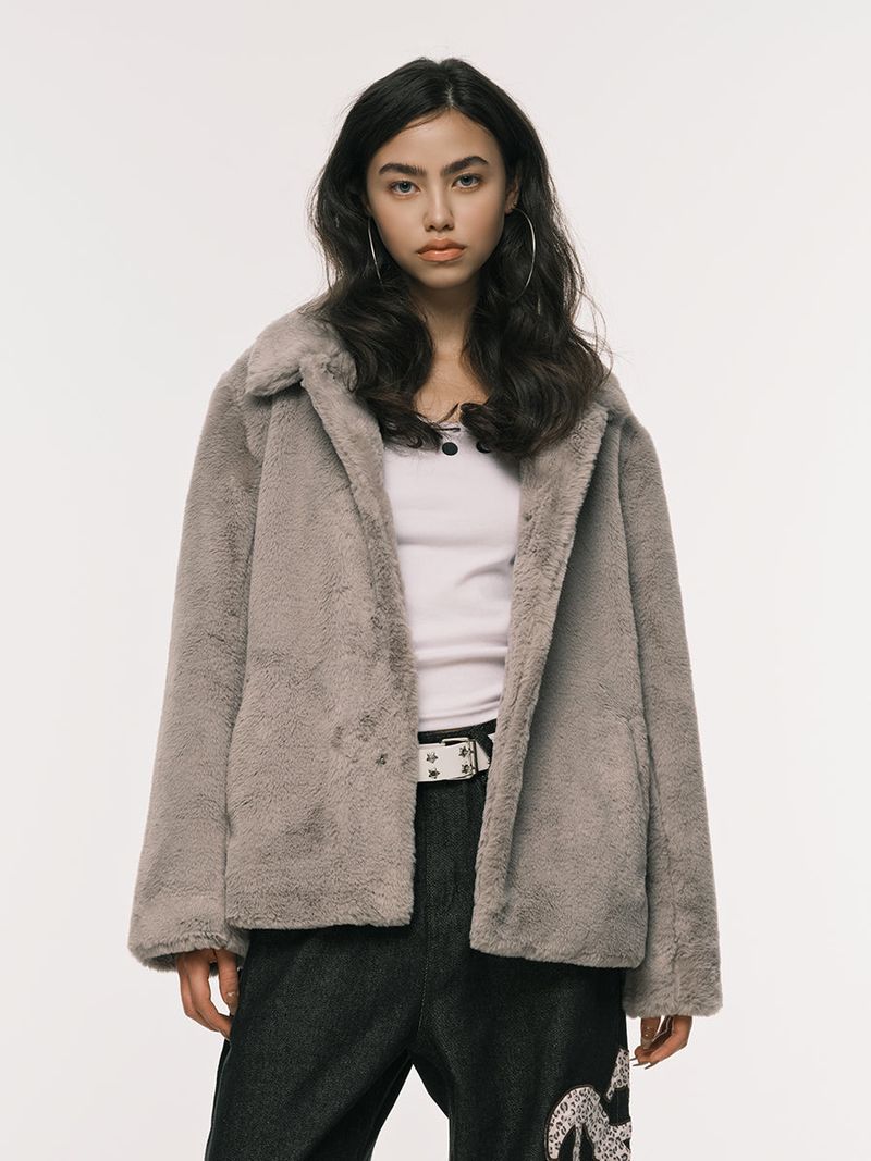 COLLAR FUR JACKET GREY