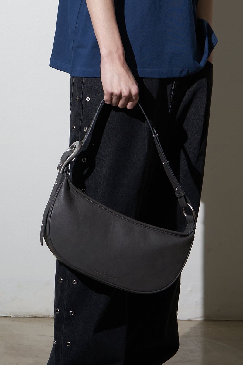 H-Buckle Soft Leather Hobo Bag (gray)
