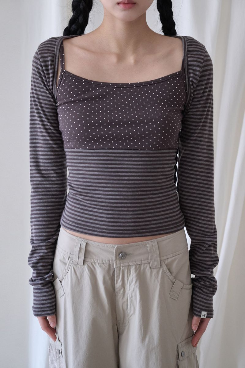 MIXED PATTERN CAMI & BOLERO SET BROWN