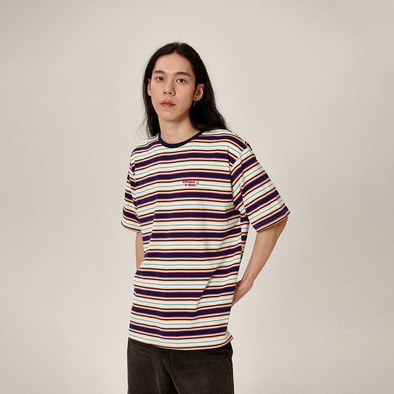 Flatwave in Seoul（フラットウェーブ イン ソウル）の「Dazzy Stripe T-Shirt Navy（Tops）」
